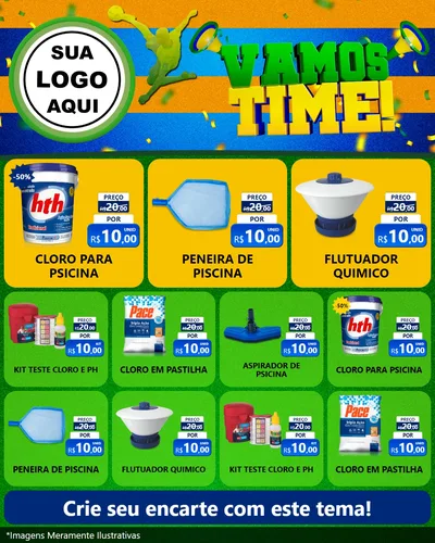 Modelo de Rede Social para Feed Instagram com o tema Vamos Time! para Produtos para Piscina