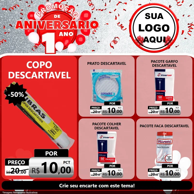 Modelo de Rede Social para Feed Facebook com o tema Promoção de Aniversário - 1 Ano para Embalagens