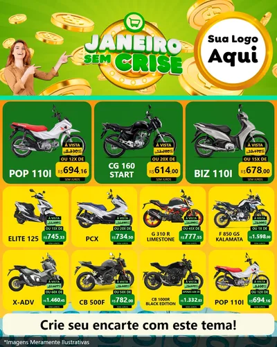 Modelo de Rede Social para Feed Instagram com o tema Janeiro Sem Crise para Concessionaria de Motos
