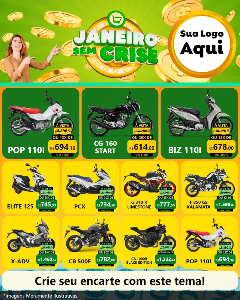 Modelo de Rede Social para Feed Instagram com o tema Janeiro Sem Crise para Concessionaria de Motos