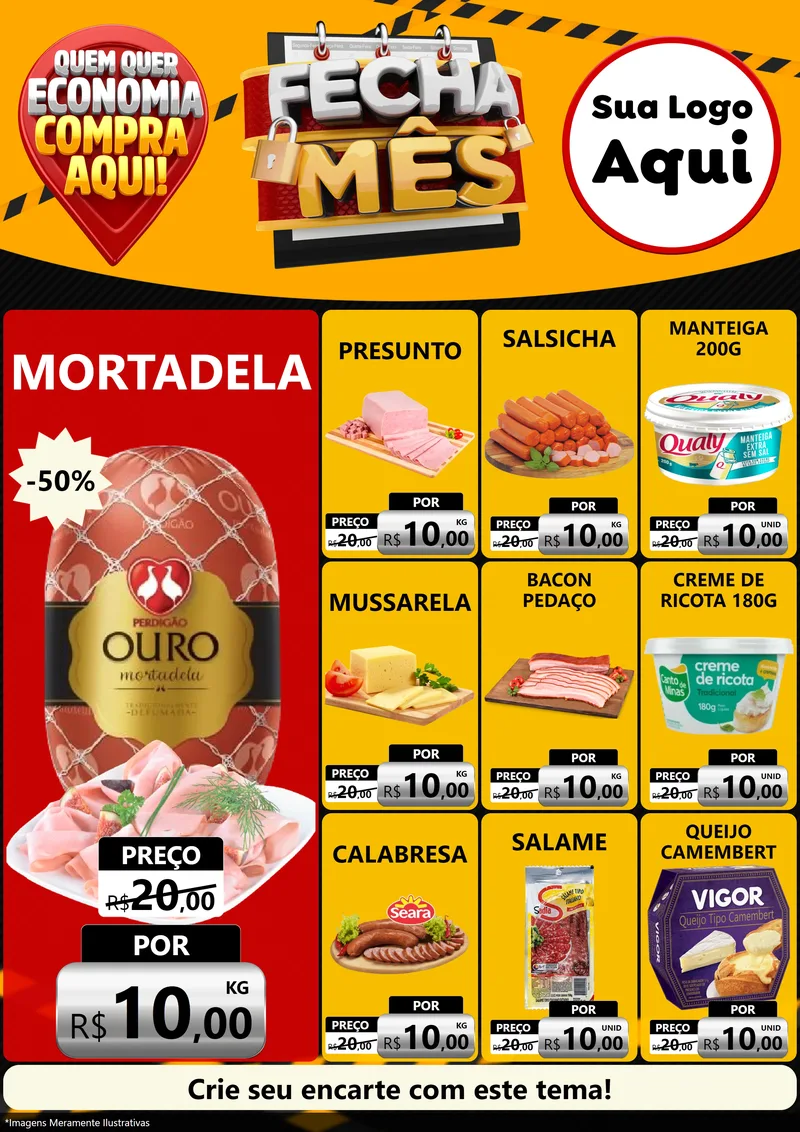 Modelo de Encarte para Encarte A4 Vertical com o tema Fecha Mês para Frios e Laticínios