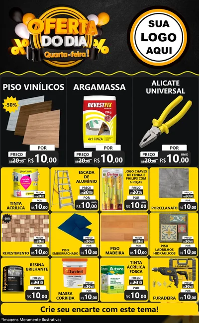 Modelo de Encarte para Encarte Grande com o tema Oferta do Dia - Quarta Feira! para Material para Construção