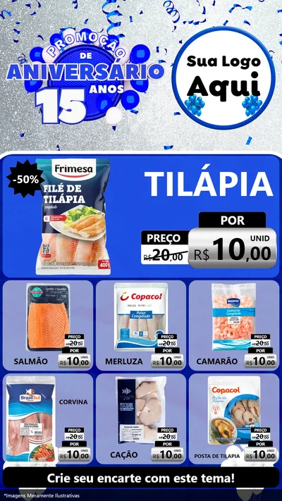 Modelo de Rede Social para Stories com o tema Promoção de Aniversário - 15 Anos para Peixaria