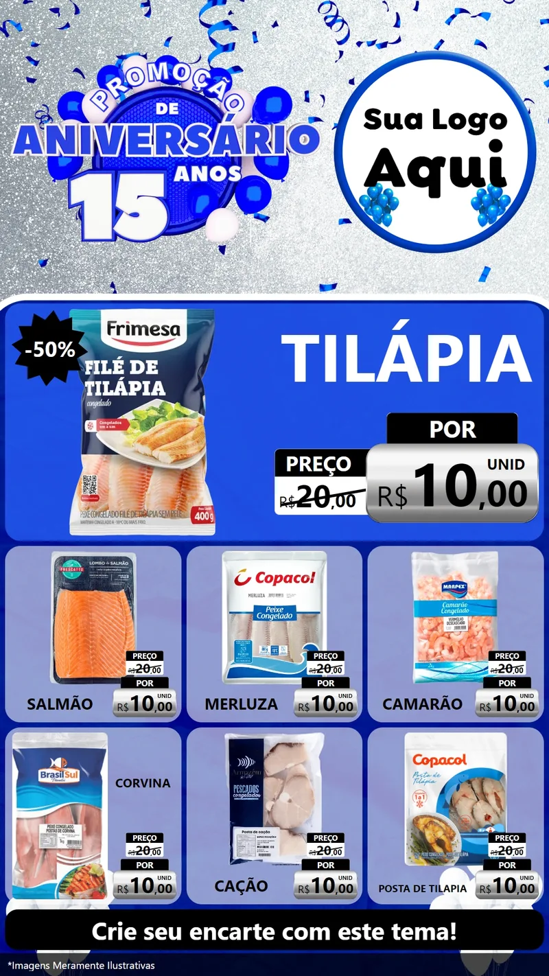 Modelo de Rede Social para Stories com o tema Promoção de Aniversário - 15 Anos para Peixaria