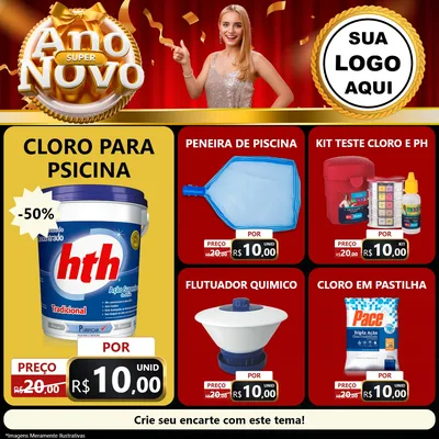 Modelo de Rede Social para Feed Facebook com o tema Super Ano Novo para Produtos para Piscina