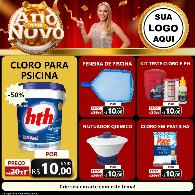 Modelo de Rede Social para Feed Facebook com o tema Super Ano Novo para Produtos para Piscina