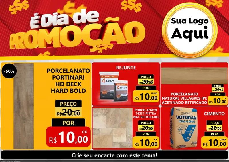 Modelo de Encarte para Encarte A4 Horizontal com o tema É Dia De Promoção para Pisos e revestimentos