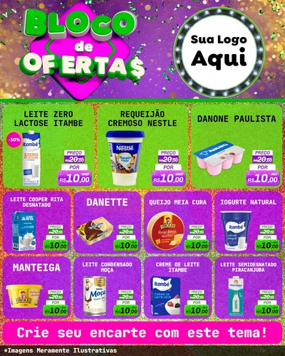 Modelo de Rede Social para Feed Instagram com o tema Bloco de Ofertas para Frios e Laticínios