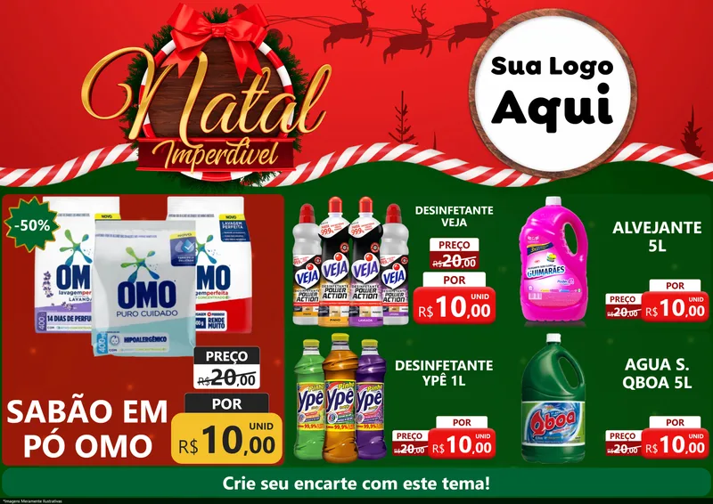Modelo de Encarte para Encarte A4 Horizontal com o tema Natal Imperdível para Produtos de Limpeza