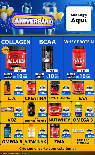 Modelo de Encarte para Encarte Grande com o tema Aniversário para Suplementos alimentares