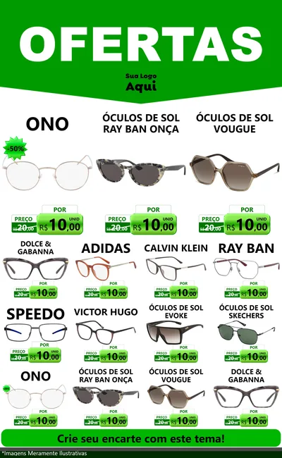 Modelo de Encarte para Encarte Grande com o tema Ofertas Verde Cartaz para Óticas