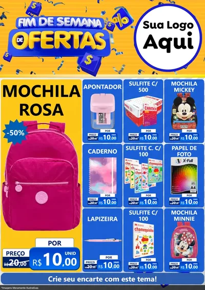 Modelo de Encarte para Encarte A4 Vertical com o tema Fim de Semana de Ofertas para Papelaria