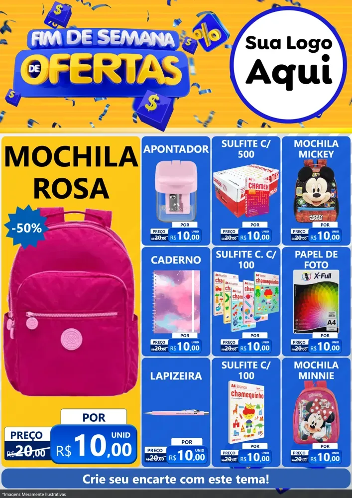 Modelo de Encarte para Encarte A4 Vertical com o tema Fim de Semana de Ofertas para Papelaria