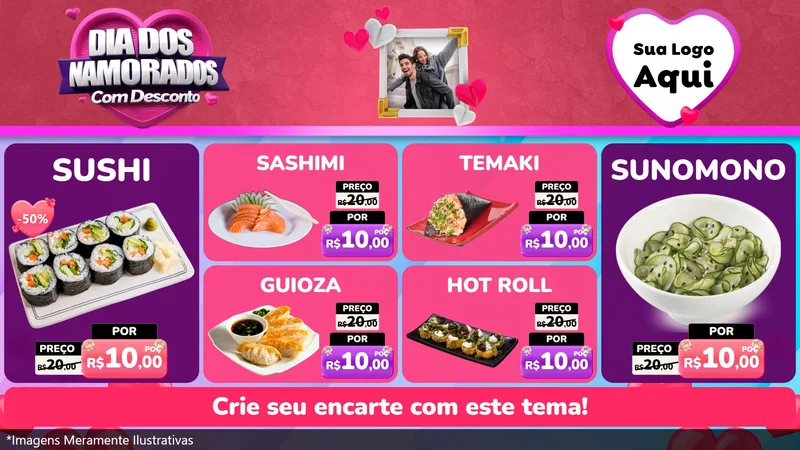 Modelo de TV para TV Horizontal com o tema Dia Dos Namorados Com Desconto para Comida japonesa