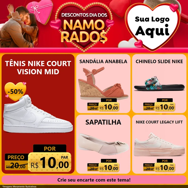 Modelo de Rede Social para Feed Facebook com o tema Descontos Dia dos Namorados para Calçados