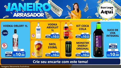 Modelo de TV para TV Horizontal com o tema Janeiro Arrasador para Distribuidora de bebidas