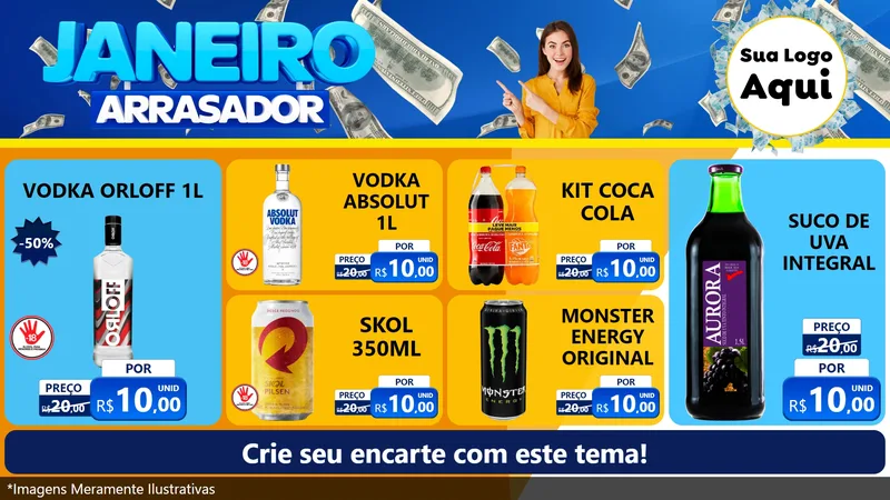 Modelo de TV para TV Horizontal com o tema Janeiro Arrasador para Distribuidora de bebidas
