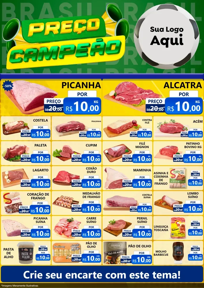Modelo de Encarte para Encarte A4 Vertical com o tema Preço Campeão - Copa para Açougue