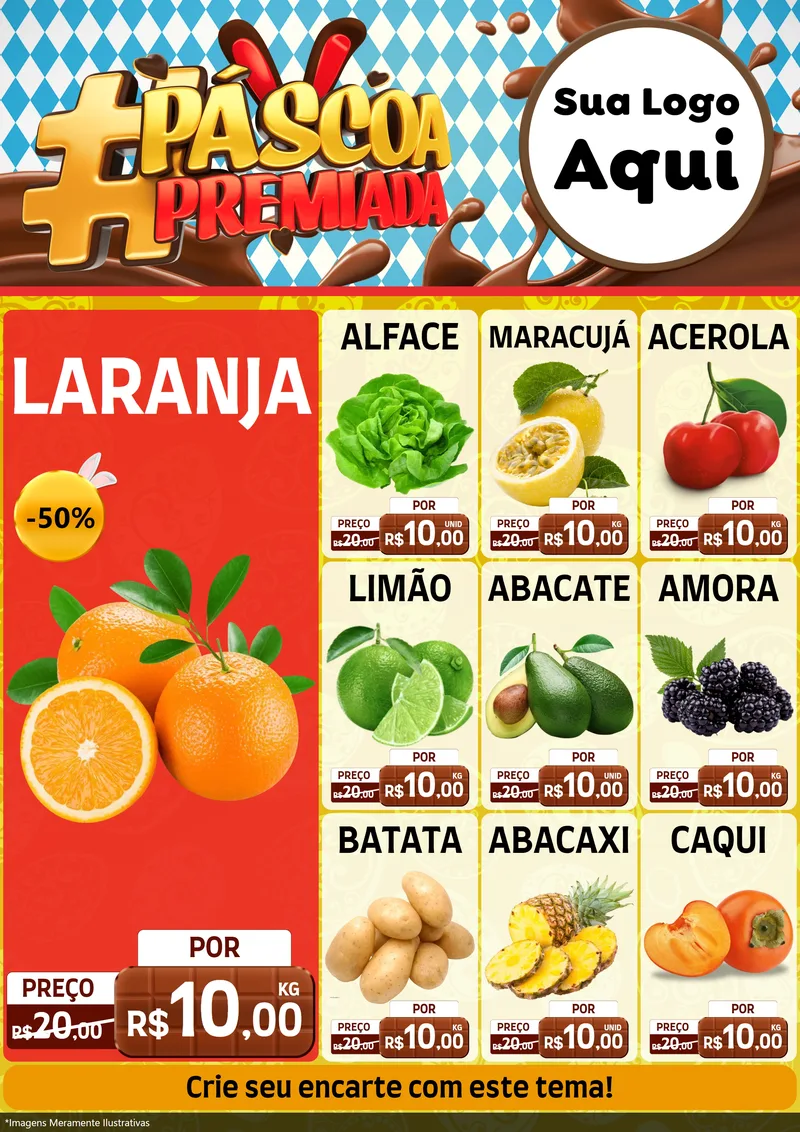 Modelo de Encarte para Encarte A4 Vertical com o tema Páscoa Premiada para Hortifrúti