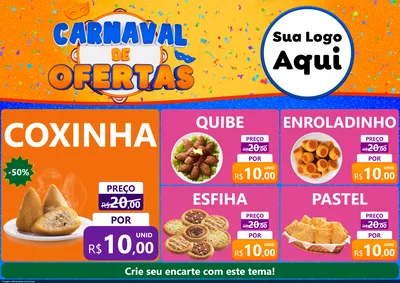 Modelo de Encarte para Encarte A4 Horizontal com o tema Carnaval de Ofertas para Salgadaria