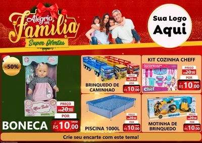 Modelo de Encarte para Encarte A4 Horizontal com o tema Alegria em Família Super Ofertas - Natal para Brinquedos