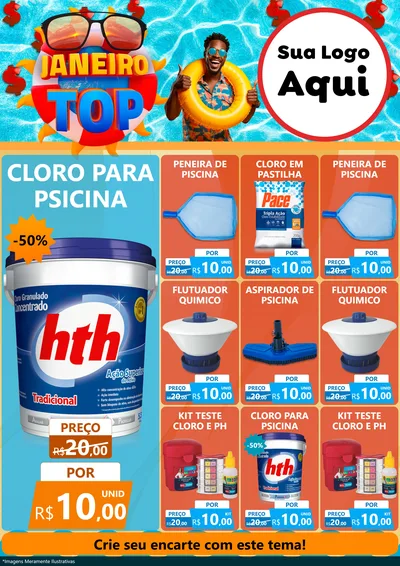 Modelo de Encarte para Encarte A4 Vertical com o tema Janeiro Top para Produtos para Piscina