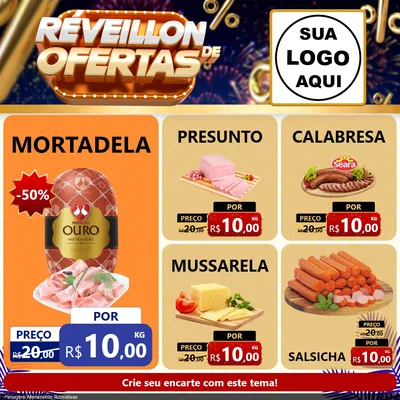 Modelo de Rede Social para Feed Facebook com o tema Réveillon de Ofertas para Frios e Laticínios