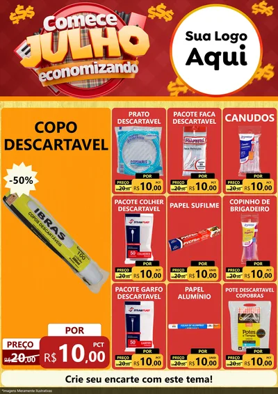 Modelo de Encarte para Encarte A4 Vertical com o tema Comece Julho Economizando para Embalagens