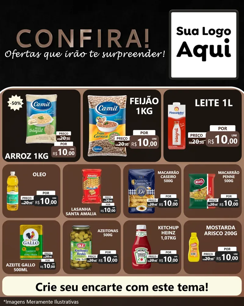 Modelo de Rede Social para Feed Instagram com o tema Confira! Ofertas que irão te surpreender! para Supermercado