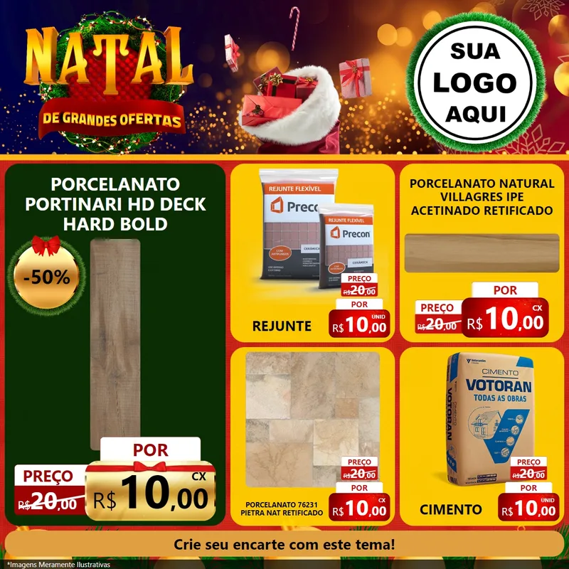Modelo de Rede Social para Feed Facebook com o tema Natal de Grandes Ofertas para Pisos e revestimentos