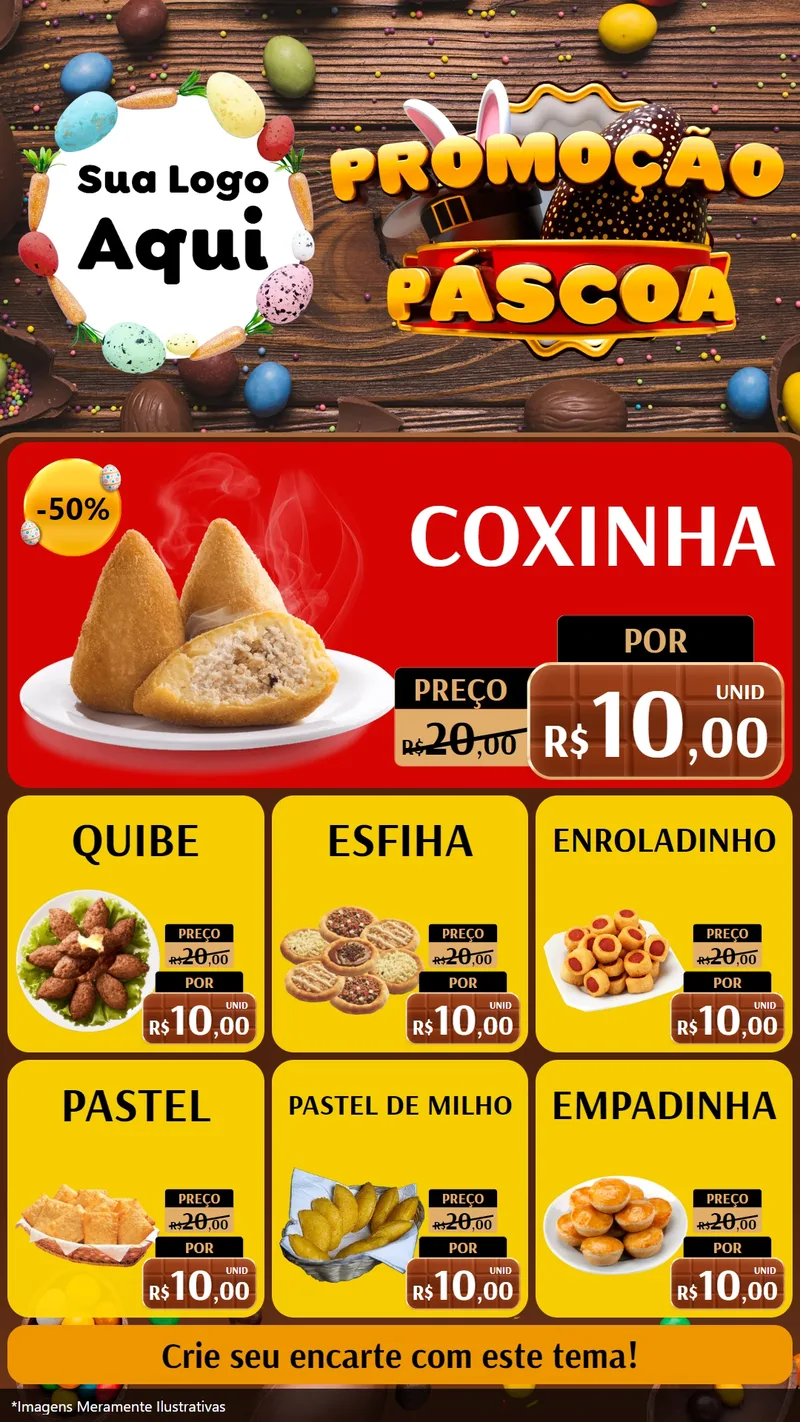 Modelo de Rede Social para Stories com o tema Promoção Páscoa para Salgadaria