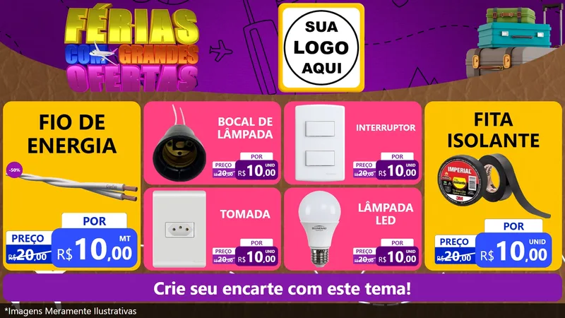 Modelo de TV para TV Horizontal com o tema Férias com Grandes Ofertas para Materiais Elétricos