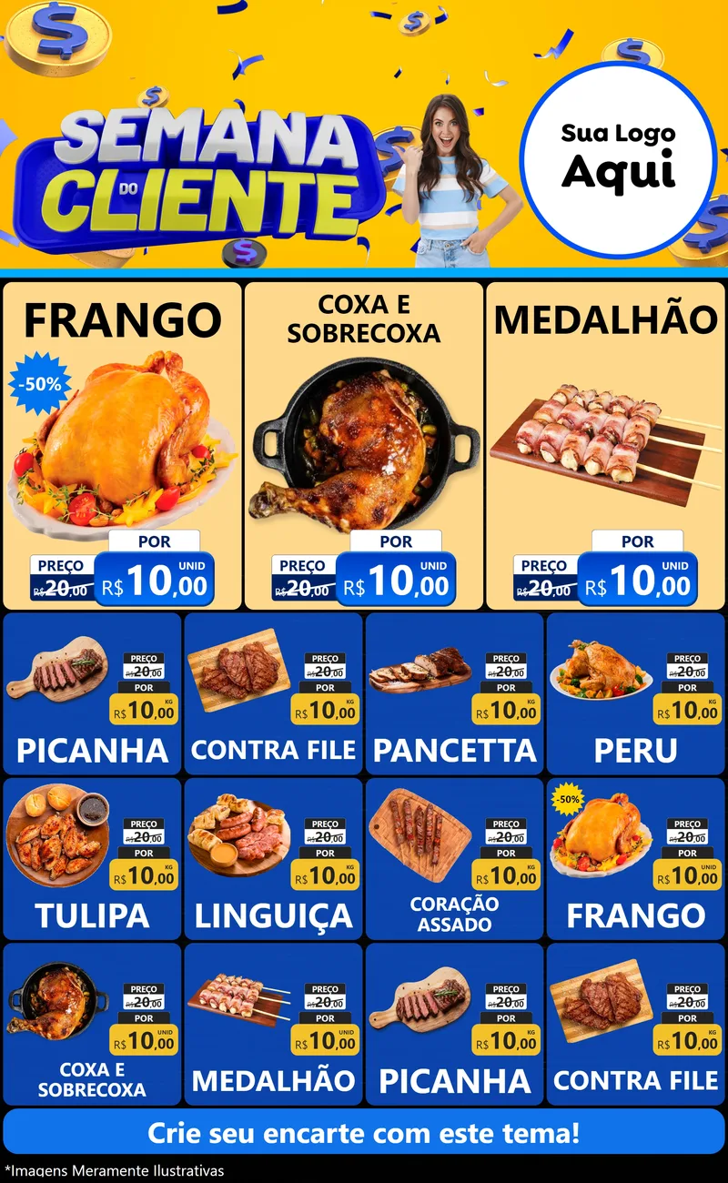 Modelo de Encarte para Encarte Grande com o tema Semana do Cliente para Assados