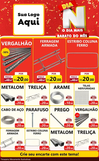 Modelo de Encarte para Encarte Grande com o tema Dia N o Dia Mais Barato do Mês para Ferragens