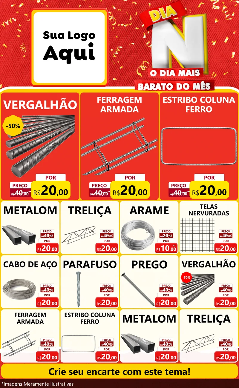 Modelo de Encarte para Encarte Grande com o tema Dia N o Dia Mais Barato do Mês para Ferragens