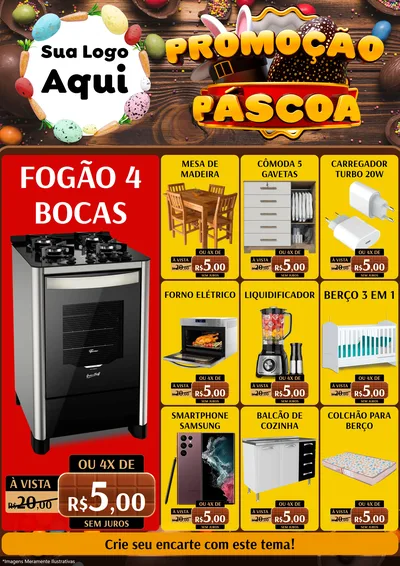 Modelo de Encarte para Encarte A4 Vertical com o tema Promoção Páscoa para Móveis e Eletro