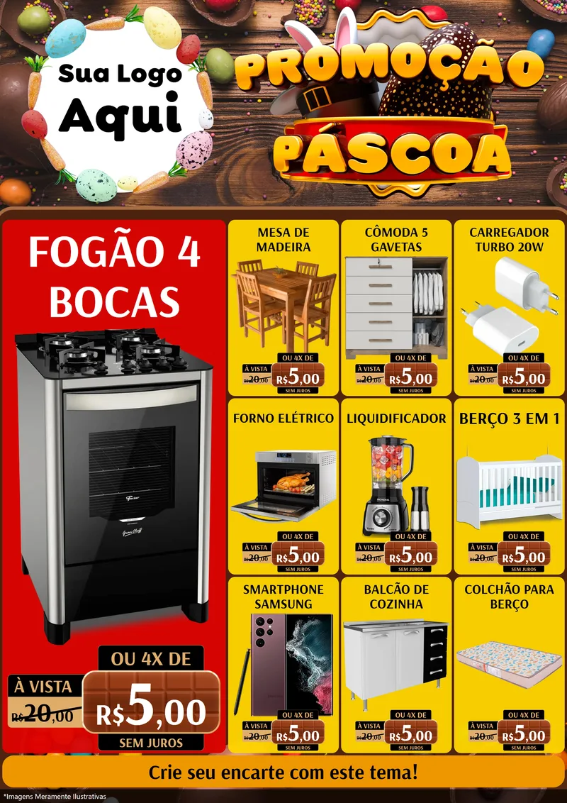 Modelo de Encarte para Encarte A4 Vertical com o tema Promoção Páscoa para Móveis e Eletro