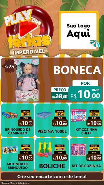 Modelo de Rede Social para Stories com o tema Play Nas Férias Imperdível para Brinquedos