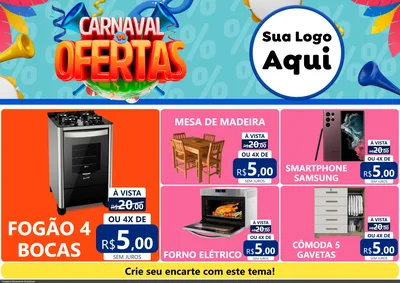 Modelo de Encarte para Encarte A4 Horizontal com o tema Carnaval de Ofertas para Móveis e Eletro