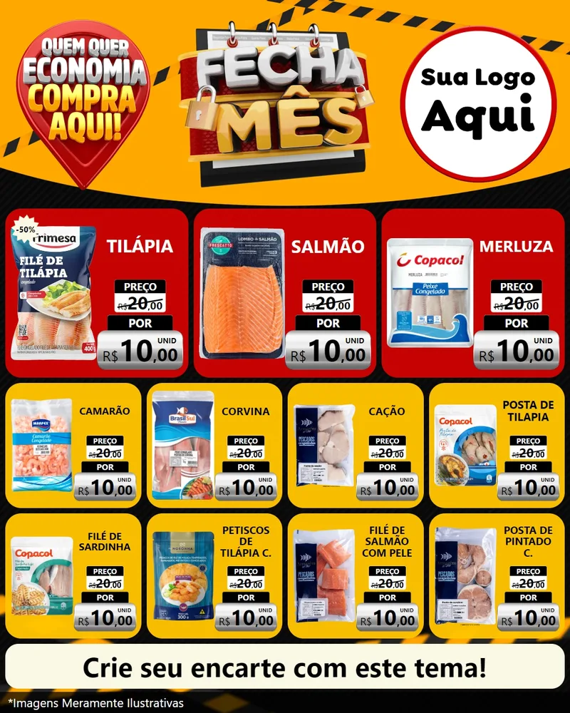 Modelo de Rede Social para Feed Instagram com o tema Fecha Mês para Peixaria