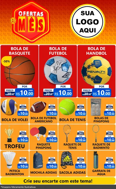 Modelo de Encarte para Encarte Grande com o tema Ofertas do Mês para Artigos Esportivos