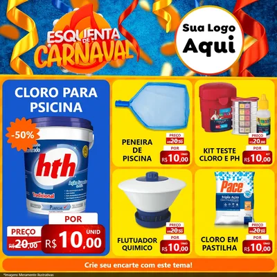 Modelo de Rede Social para Feed Facebook com o tema Esquenta de Carnaval para Produtos para Piscina