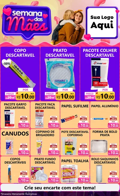 Modelo de Encarte para Encarte Grande com o tema Semana das Mães para Embalagens