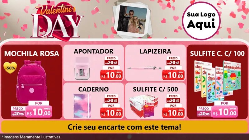 Modelo de TV para TV Horizontal com o tema Valentine's Day para Papelaria