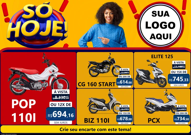 Modelo de Encarte para Encarte A4 Horizontal com o tema Só Hoje! para Concessionaria de Motos