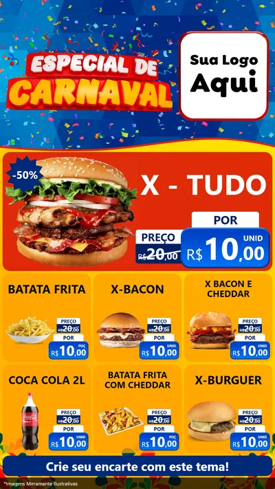 Modelo de Rede Social para Stories com o tema Especial de Carnaval para Hamburgueria