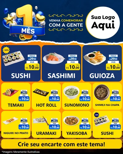 Modelo de Rede Social para Feed Instagram com o tema Um Mês de Aniversário para Comida japonesa