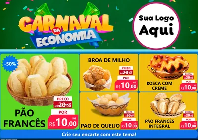 Modelo de Encarte para Encarte A4 Horizontal com o tema Carnaval da Economia para Padaria