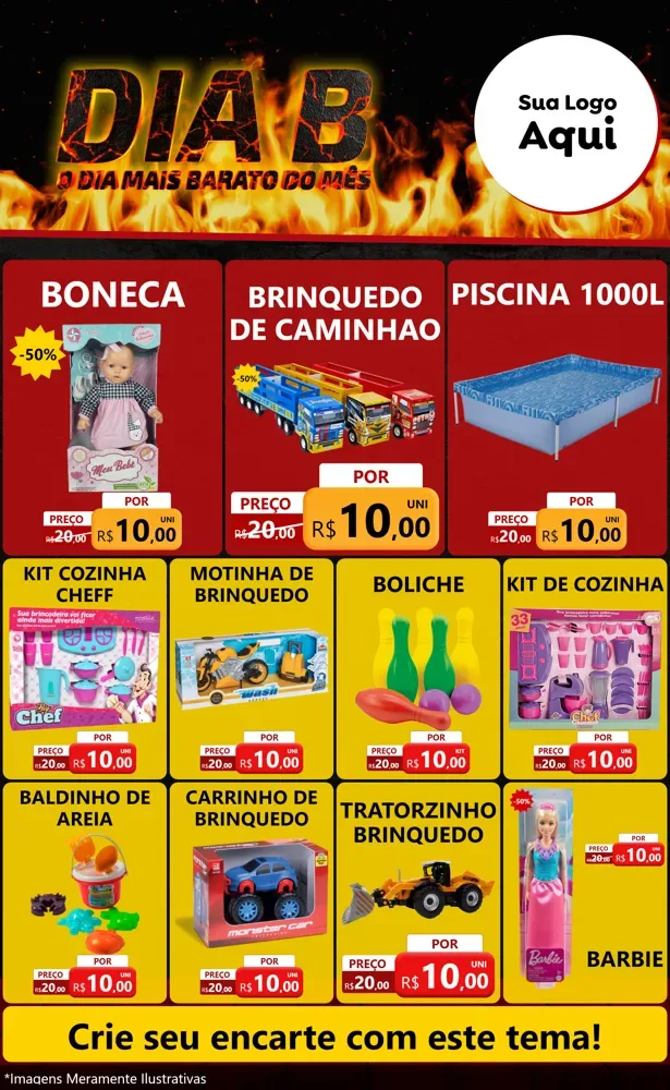 Modelo de Encarte para Encarte Grande com o tema Dia B para Brinquedos