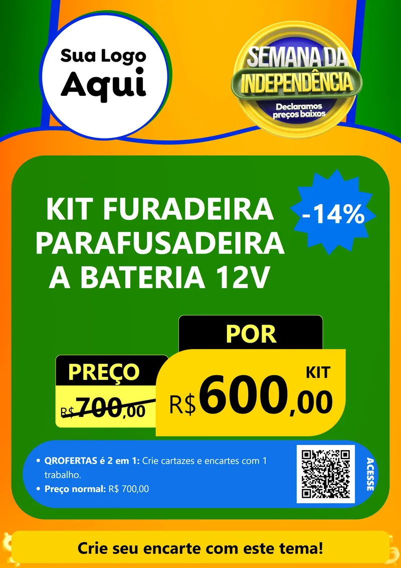 Modelo de Cartaz para Cartaz A4 Vertical com o tema Semana da Independência Declaramos Preços Baixos para Maquinas e Ferramentas